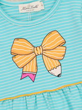 Striped Pencil Bow Ruffle Hem Dress