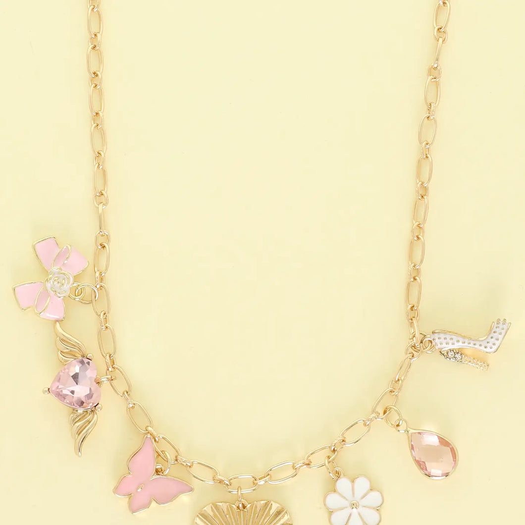 Feminine Spring Theme Multi-Charm Necklace
