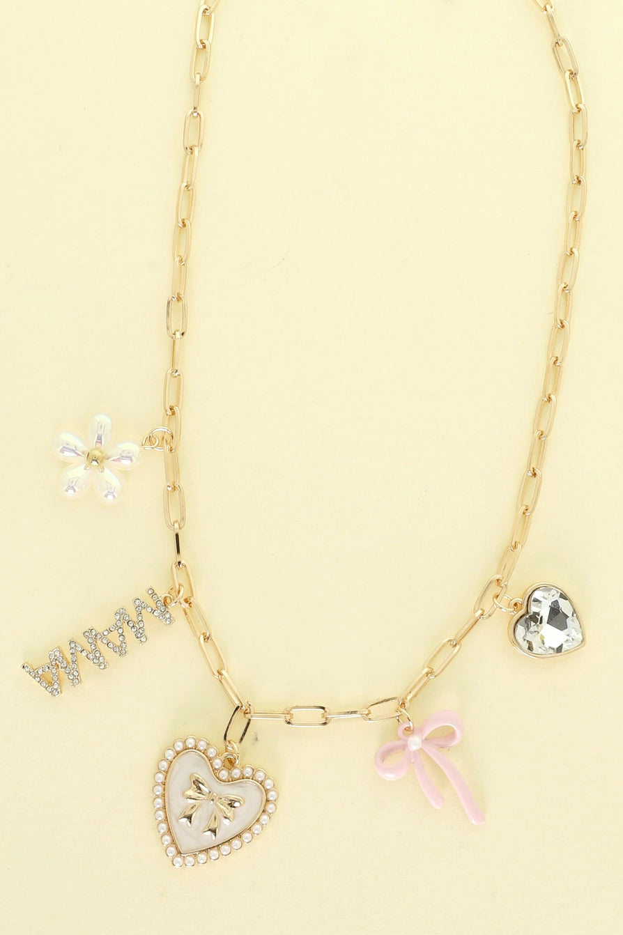 Spring Love Theme Multi-Charm Necklace