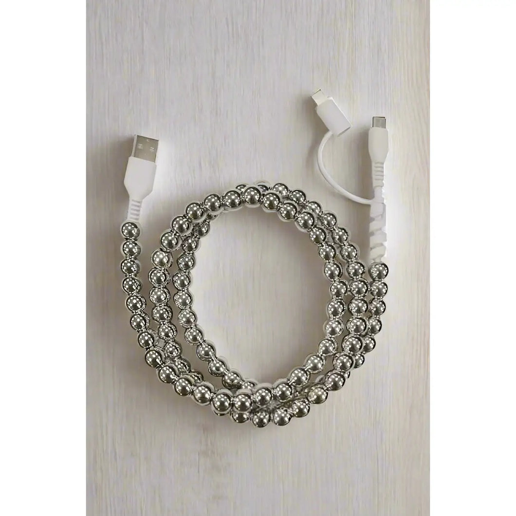 Silver Beaded Cord Phone Charger