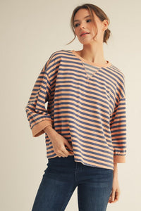 Stripe 3/4 sleeve casual top