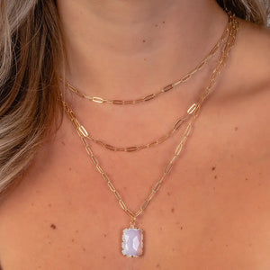 Chain Necklace - Rectangular Crystal Pendant