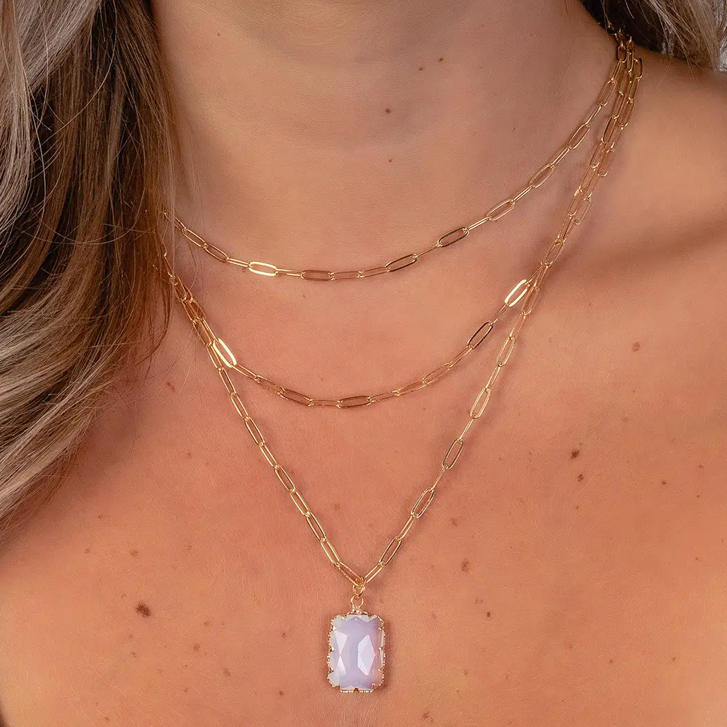 Chain Necklace - Rectangular Crystal Pendant