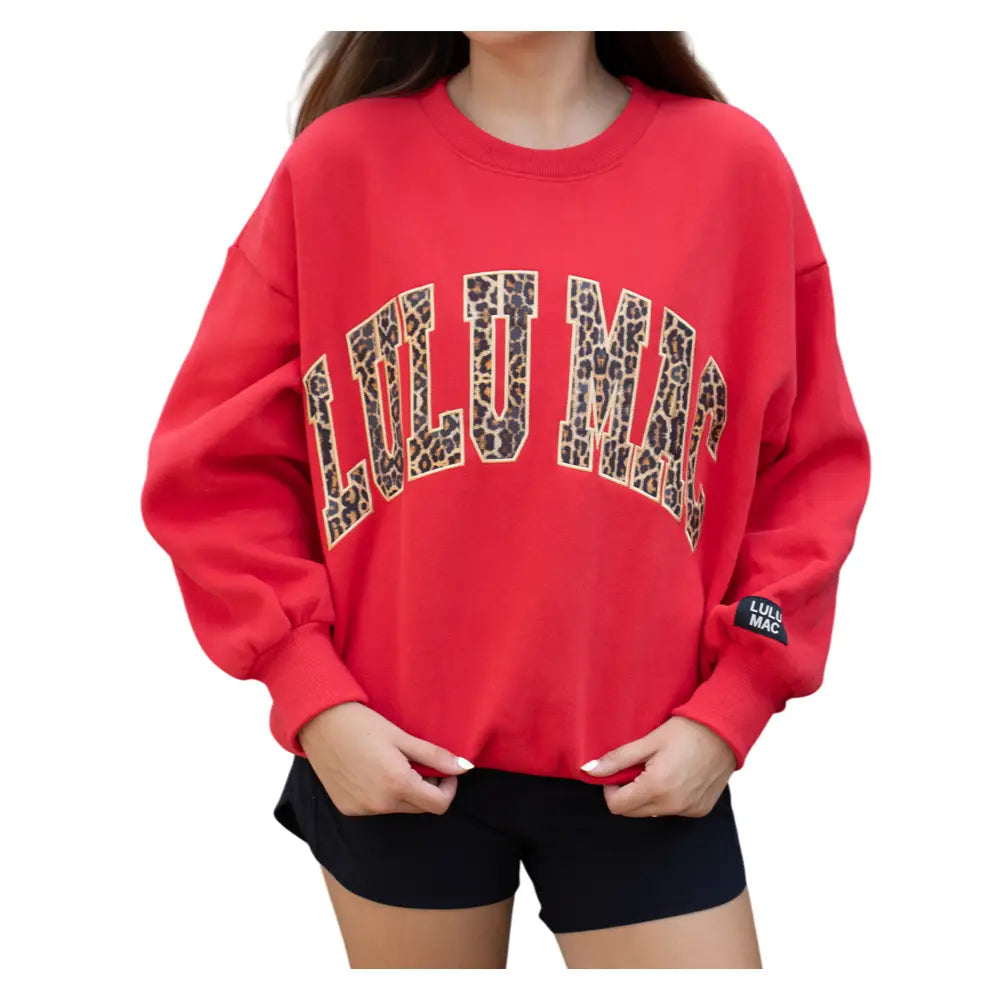 Lulu Mac red sweatshirt with leopard