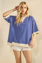 Royal and cream stripe over size top