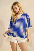 Royal and cream stripe over size top
