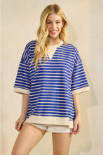 Royal and cream stripe over size top