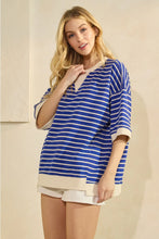 Royal and cream stripe over size top