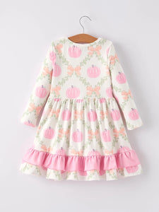 Halloween Pumpkin Pink Ruffle Girls Dress