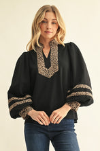 Black Leopard Contrast Accent Solid Top