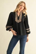 Black Leopard Contrast Accent Solid Top