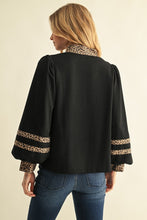 Black Leopard Contrast Accent Solid Top