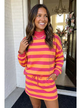 Orange stripe Colorblock Mock Neck Skort Set