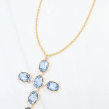 Glass Stone Cross Necklace Ssapphire