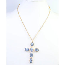 Glass Stone Cross Necklace Ssapphire
