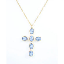 Glass Stone Cross Necklace Ssapphire