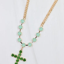 Rhinestone Cross Necklace Green