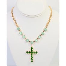 Rhinestone Cross Necklace Green
