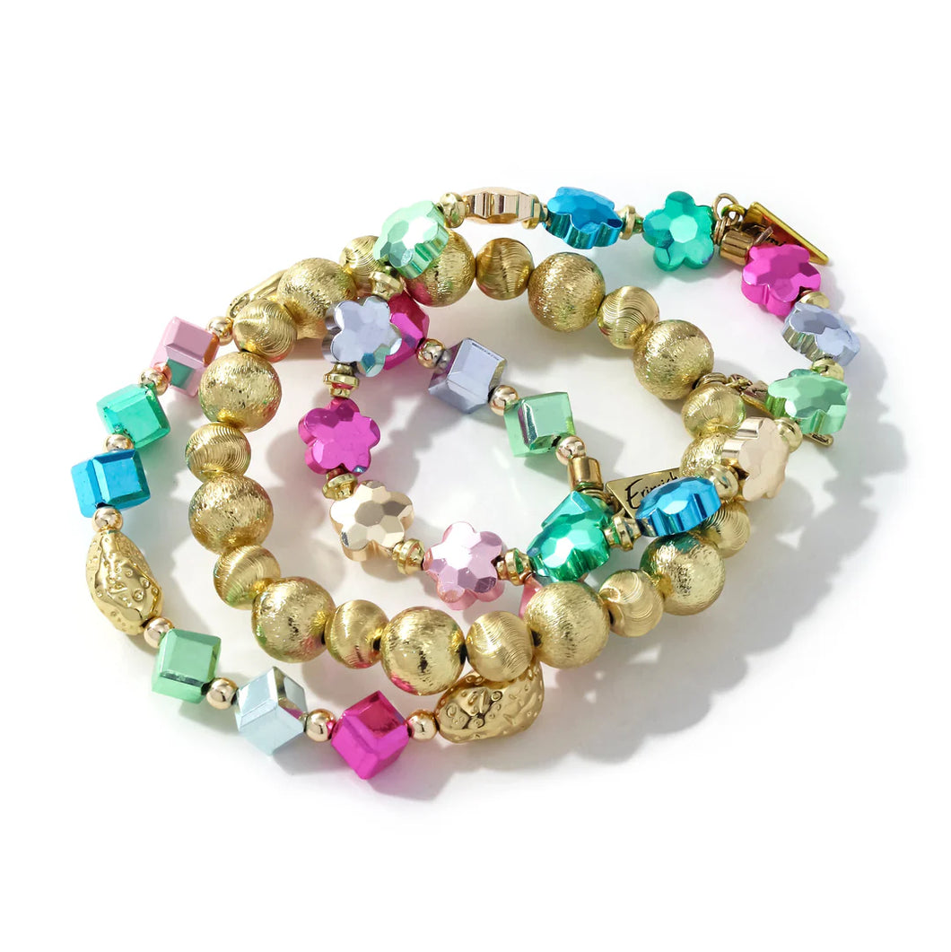 3- piece bracelet set. Spring colors. 1-gold beaded