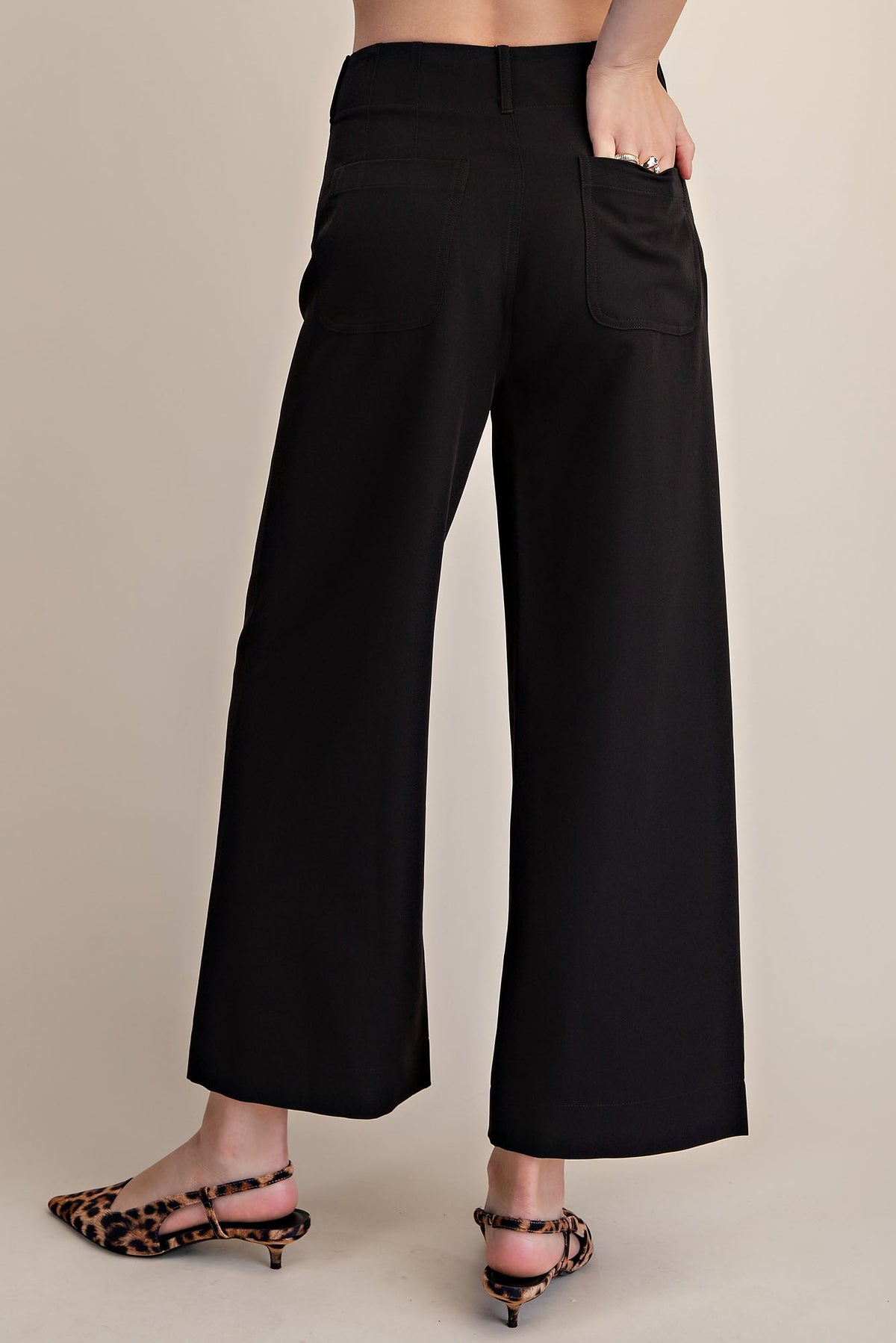 Black Cropped Wide-leg Stretchy Pants
