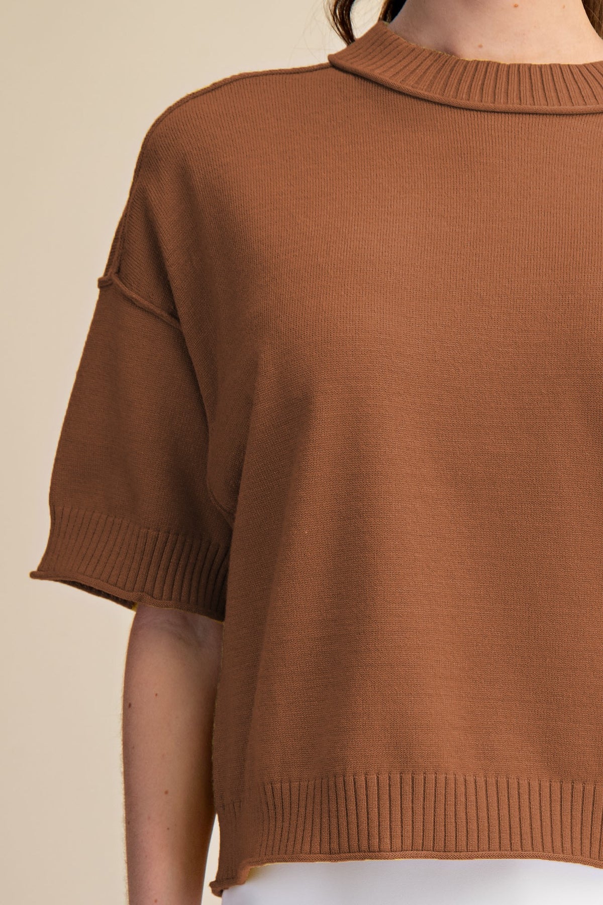 Relaxed Sweater Crew-neck Elbow-length Sleeves-comes in 2- colors