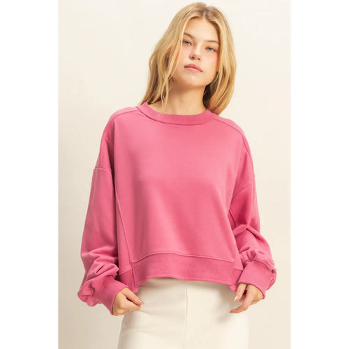 Pink berry Layered Hem Sweatshirt with Raw Edges