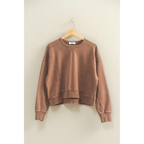 Chestnut Oversized Crew Neck Sweatshirt with Raw Hem