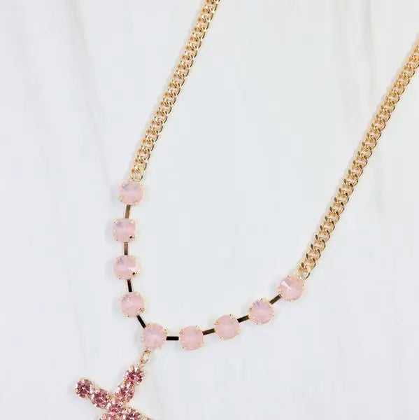 Rhinestone Cross Necklace Pink