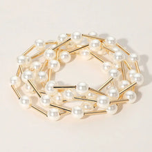 5PCS - Pearl Metal Bar Bead Stretch Multi Layered Bracelets