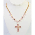 Rhinestone Cross Necklace Pink