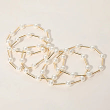 5PCS - Pearl Metal Bar Bead Stretch Multi Layered Bracelets