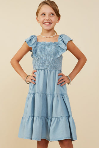 Girls Smocked Detail Ruffled Sleeveless dress