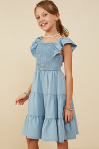 Girls Smocked Detail Ruffled Sleeveless dress