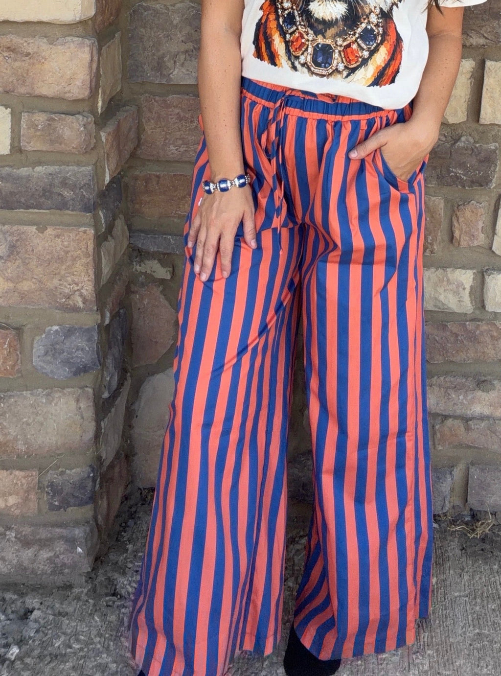 Royal and orange stripe pants