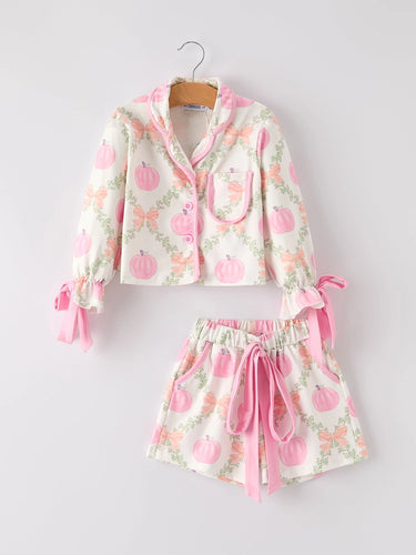 Pumpkin Floral Print Pajamas Set🎀🎃