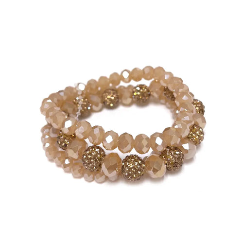 3 Pcs Glass Stone & Stone Ball Beaded Stretch Bracelets