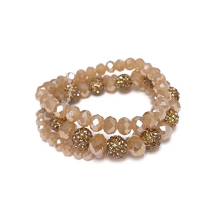 3 Pcs Glass Stone & Stone Ball Beaded Stretch Bracelets