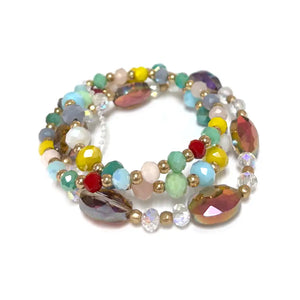 3 Pcs Set Stretch Glass & Multi Beaded Stretch Bracelets-multi