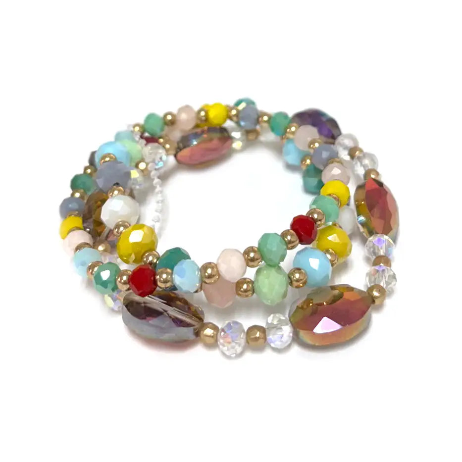 3 Pcs Set Stretch Glass & Multi Beaded Stretch Bracelets-multi