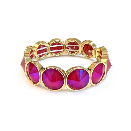 Pink High Quality Crystal Glass Color Framed Stretch Bracelet