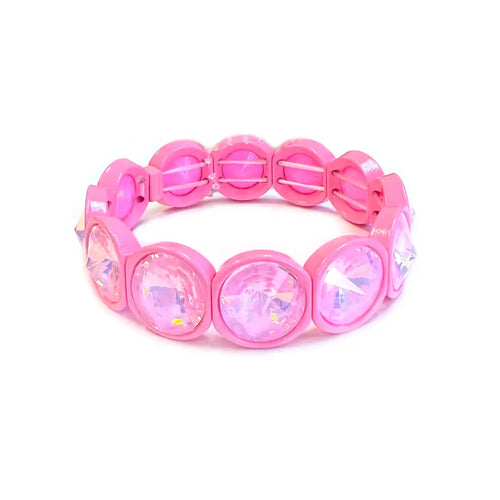 Pink High Quality Crystal Glass Color Framed Stretch Bracelet