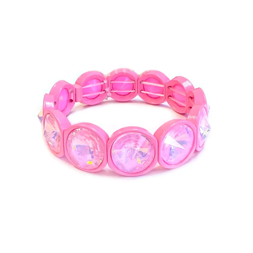 Pink High Quality Crystal Glass Color Framed Stretch Bracelet