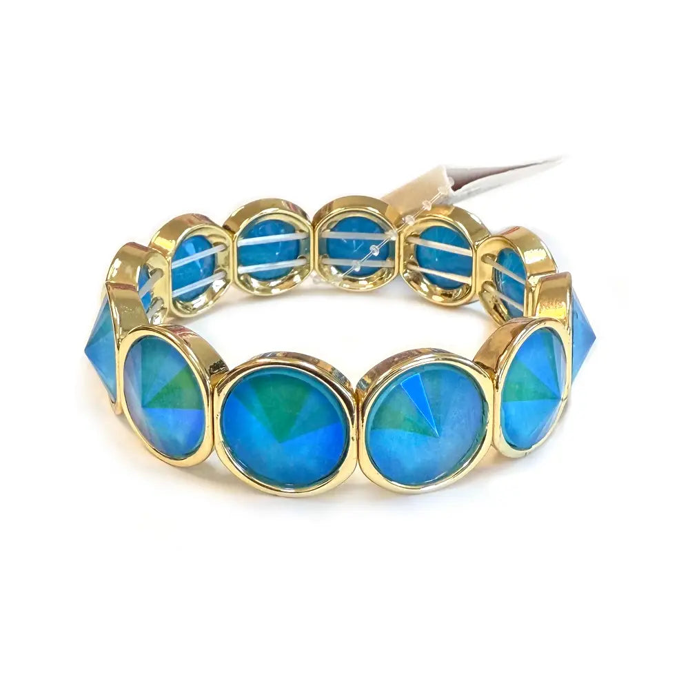 Turquoise High Quality Crystal Glass Color Framed Stretch Bracelet
