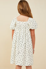 Girls Ditsy Bow Box Pleated Puff Sleeve Dress