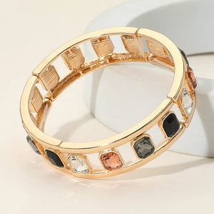 Emerald Cut Stone Embellished Open Frame Stretch Bracelet