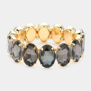 Oval Stone Stretch Evening Bracelet-black diamond