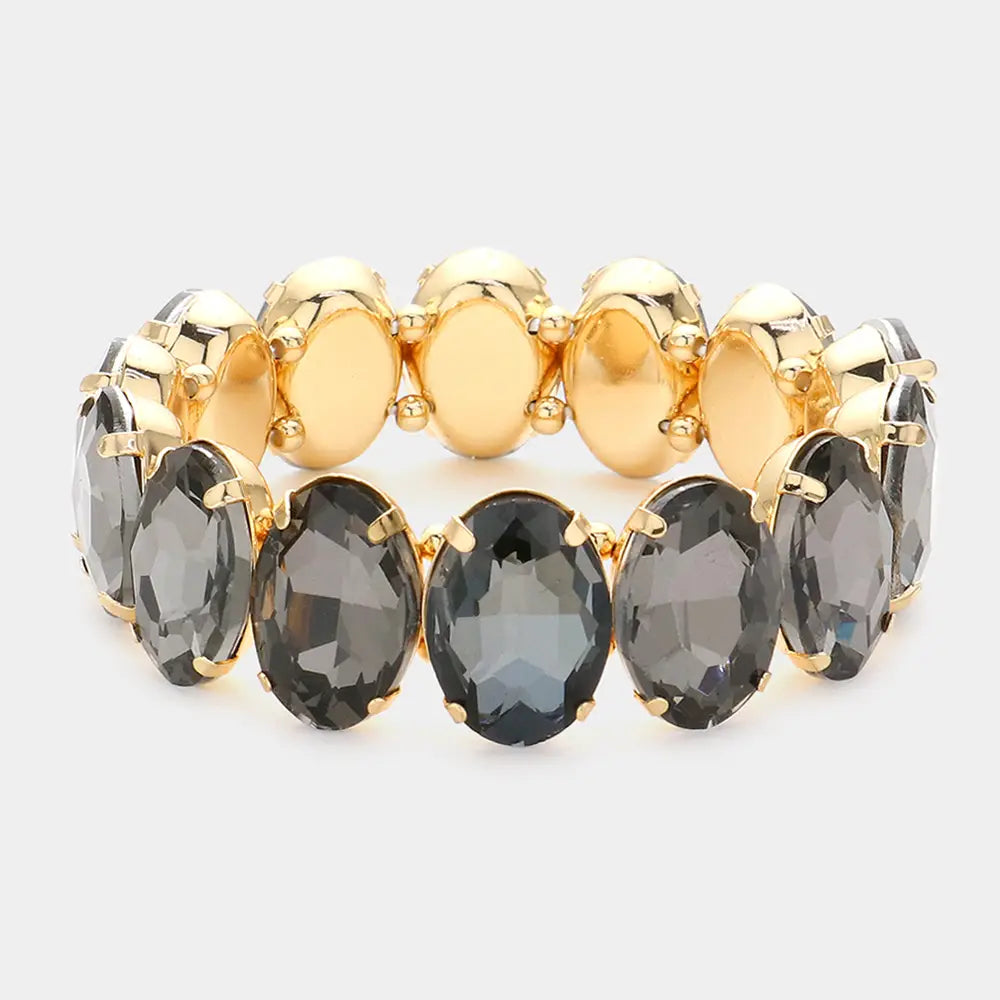 Oval Stone Stretch Evening Bracelet-black diamond