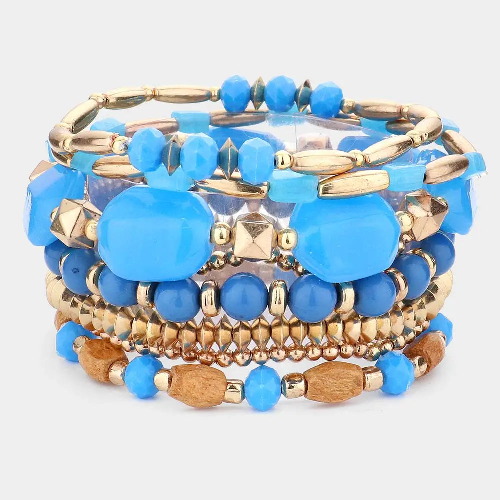 8PCS - Wood Beaded Stretch Bracelets