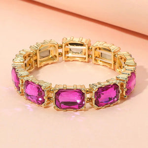 Pink Bold Gem Stone Beaded Stretch Evening Bracelet