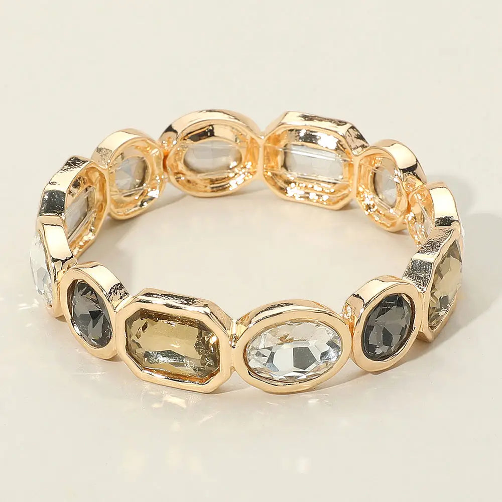 Oval Emerald Cut Stone Accented Stretch Bracelet black, brown, gold! The perfect bracelet